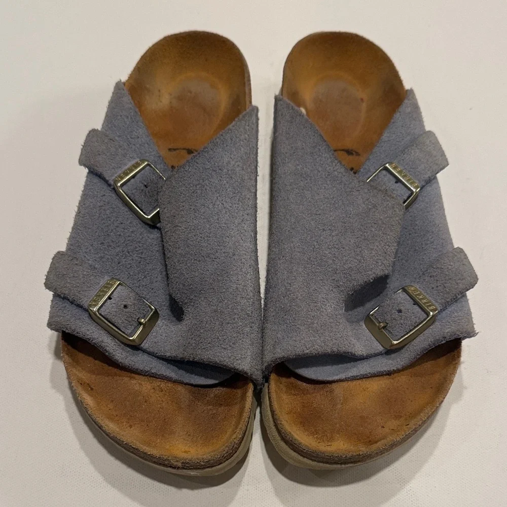 Birkenstock Blue Suede Buckle Sandals